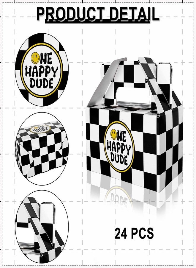 Whaline 24Pcs One Happy Dude Party Favor Treat Boxes Classic Checkerboard Smile Face Design Snack Goodie Cardboard Boxes for First Birthday Party Baby Shower Wedding Graduation - Image 3